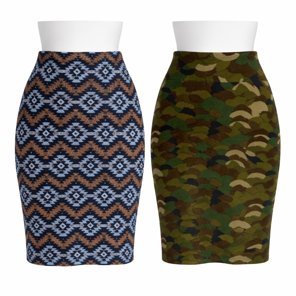 Size XL LuLaRoe Women’s Cassie Pencil Skirt Lot of 2 Camo Geo